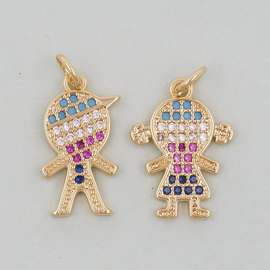 18K Gold Filled Boy Girl Pendant,Boy Girl Charm Bracelet Necklace for DIY Jewelry Making Supply
