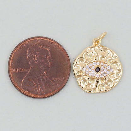 18K Gold Filled Evil Eye Pendant,CZ Micro Pave Evil Eye Charm Bracelet Necklace for DIY Jewelry Making Supply