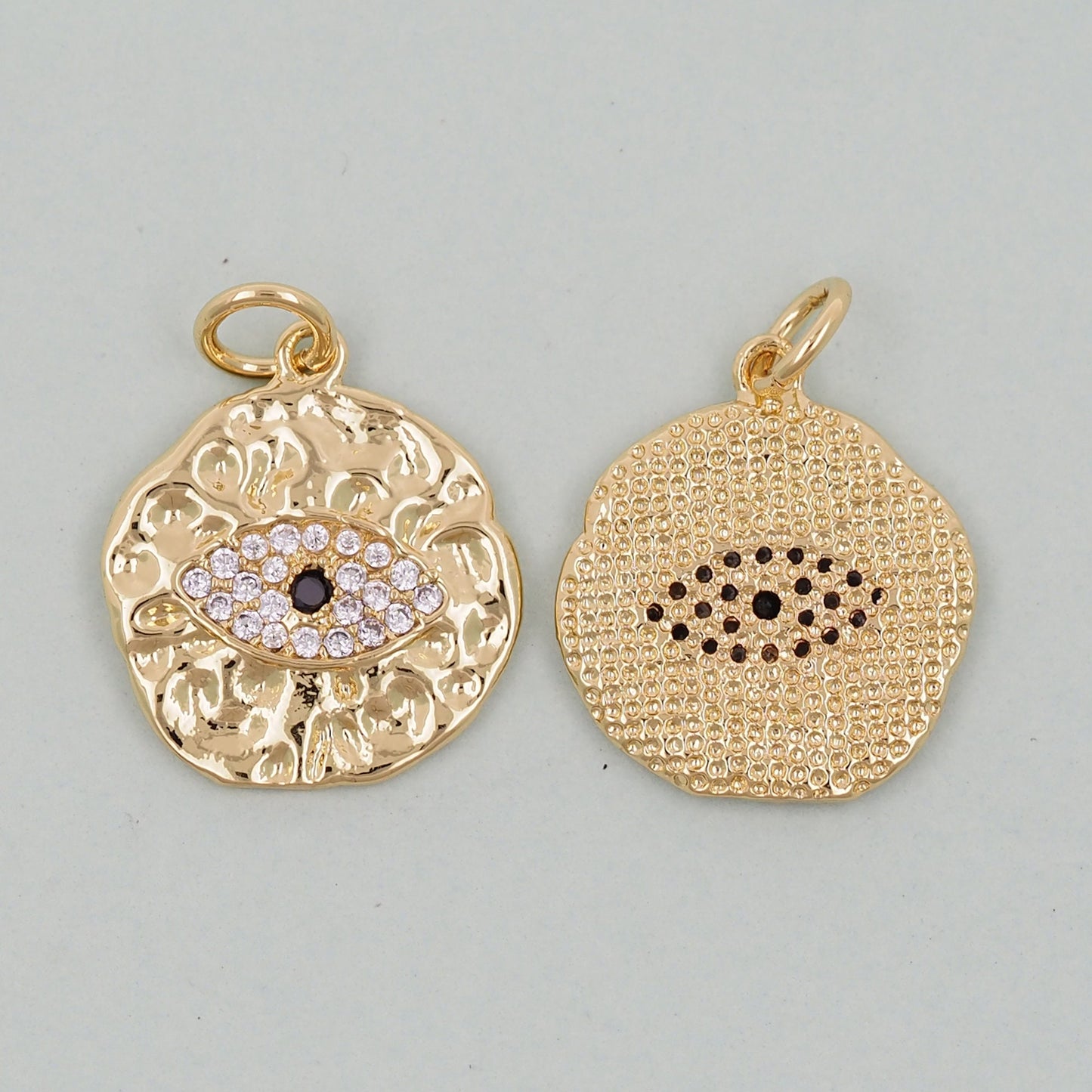 18K Gold Filled Evil Eye Pendant,CZ Micro Pave Evil Eye Charm Bracelet Necklace for DIY Jewelry Making Supply