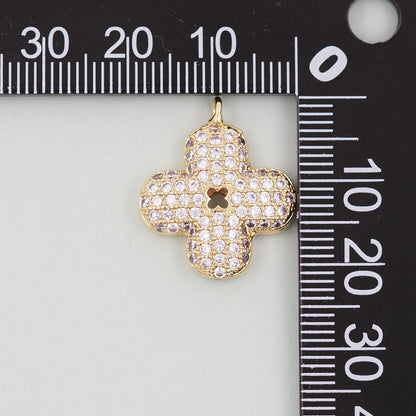 18K Gold Filled Flower Pendant,CZ Micro Pave Flower Charm Bracelet Necklace for DIY Jewelry Making Supply