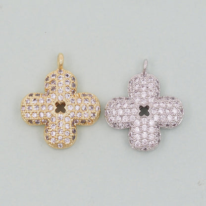 18K Gold Filled Flower Pendant,CZ Micro Pave Flower Charm Bracelet Necklace for DIY Jewelry Making Supply
