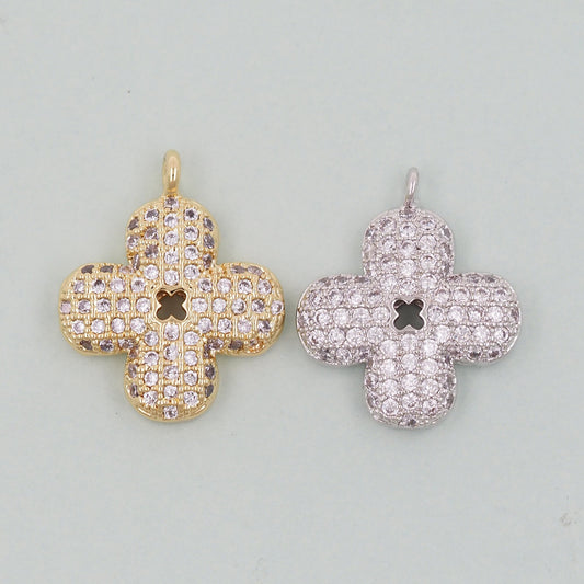 18K Gold Filled Flower Pendant,CZ Micro Pave Flower Charm Bracelet Necklace for DIY Jewelry Making Supply