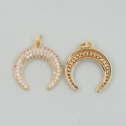 gold crescent charms,18K Gold Filled Horn Pendant,Horn Charm Bracelet Necklace for DIY Jewelry Making Supply