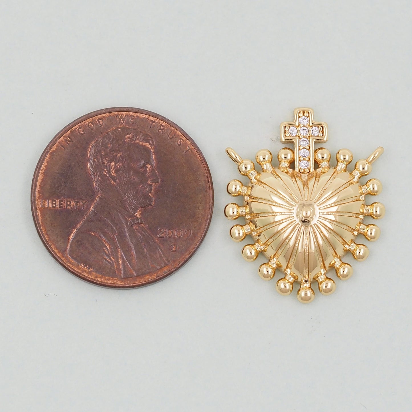18K Gold Filled Sacred Heart Pendant,Cross Sacred Heart Charm Bracelet Necklace for DIY Jewelry Making Supply