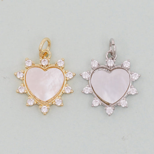 Gold Heart Charms,18K Gold Filled Heart Pendant,White Shell Heart Charm Bracelet Necklace for DIY Jewelry Making Supply
