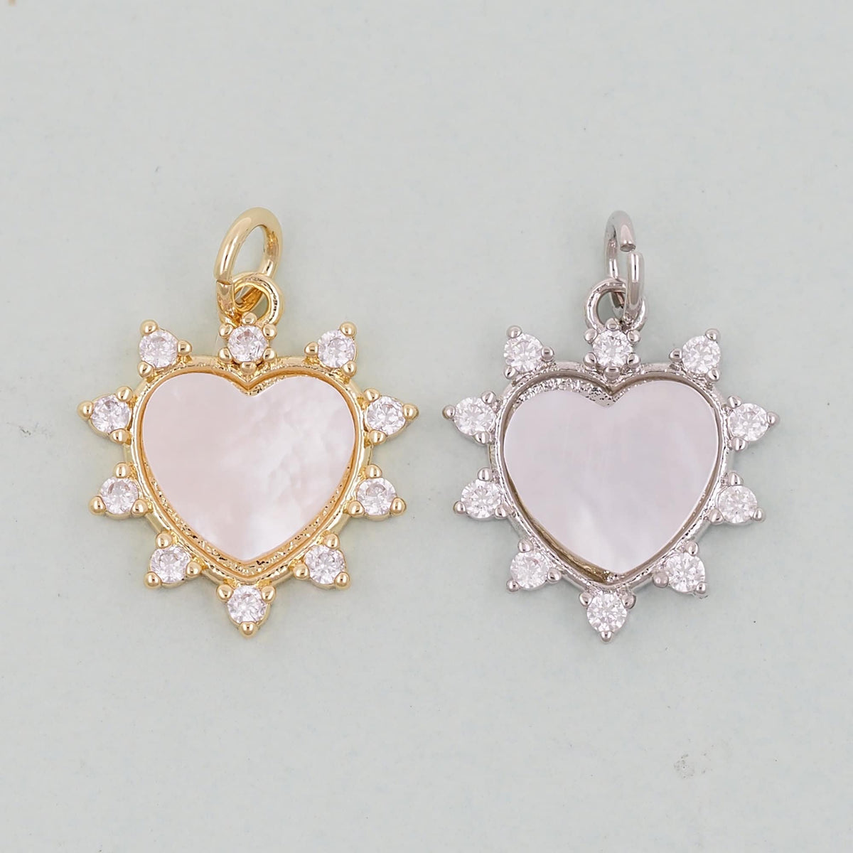 Gold Heart Charms,18K Gold Filled Heart Pendant,White Shell Heart Charm Bracelet Necklace for DIY Jewelry Making Supply