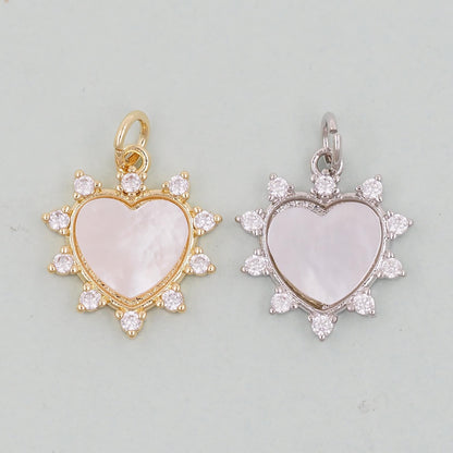 Gold Heart Charms,18K Gold Filled Heart Pendant,White Shell Heart Charm Bracelet Necklace for DIY Jewelry Making Supply