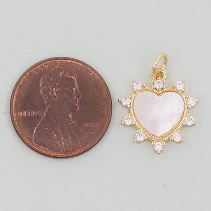 Gold Heart Charms,18K Gold Filled Heart Pendant,White Shell Heart Charm Bracelet Necklace for DIY Jewelry Making Supply