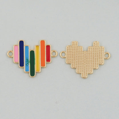 Gold Heart Charms,18K Gold Filled Heart Pendant,rainbow Heart Connector Charm Bracelet Necklace for DIY Jewelry Making Supply