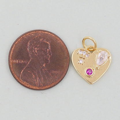 Gold Heart Charms,18K Gold Filled Heart Pendant,Heart Charm Bracelet Necklace for DIY Jewelry Making Supply