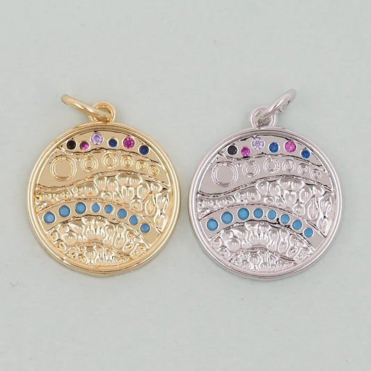 Gold Round Charms,18K Gold Filled Round Pendant,Round Connector Charm Bracelet Necklace for DIY Jewelry Making Supply