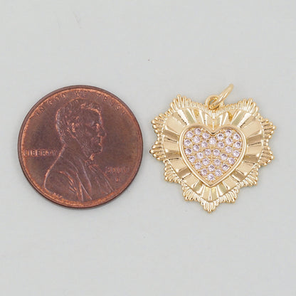 Gold Spiked Heart Charms,18K Gold Filled Heart Pendant,Heart Charm Bracelet Necklace for DIY Jewelry Making Supply