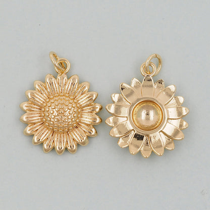 Gold Sunflower Charms,18K Gold Filled Sunflower Pendant,Sunflower Charm Bracelet Necklace for DIY Jewelry Making Supply