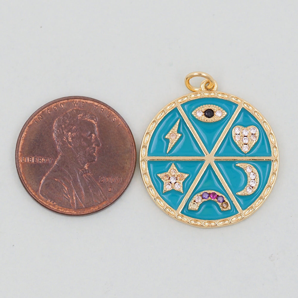 Gold Round Evil Eye Charms,18K Gold Filled Evil Eye Pendant,Evil Eye Charm Bracelet Necklace for DIY Jewelry Making Supply