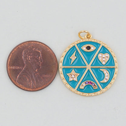 Gold Round Evil Eye Charms,18K Gold Filled Evil Eye Pendant,Evil Eye Charm Bracelet Necklace for DIY Jewelry Making Supply