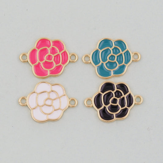 Gold Rose Charms,18K Gold Filled Rose Pendant,Rose Connector Charm Bracelet Necklace for DIY Jewelry Making Supply