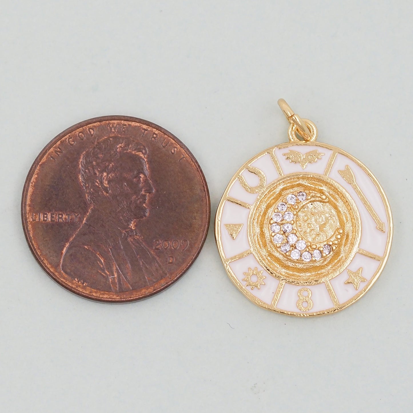 Gold Round Moon Charms,18K Gold Filled Moon Pendant,Celestial Charm Bracelet Necklace for DIY Jewelry Making Supply