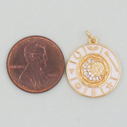 Gold Round Moon Charms,18K Gold Filled Moon Pendant,Celestial Charm Bracelet Necklace for DIY Jewelry Making Supply