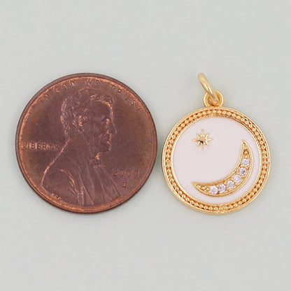 Gold Moon Charms,18K Gold Filled Moon Pendant,White Moon Charm Bracelet Necklace for DIY Jewelry Making Supply