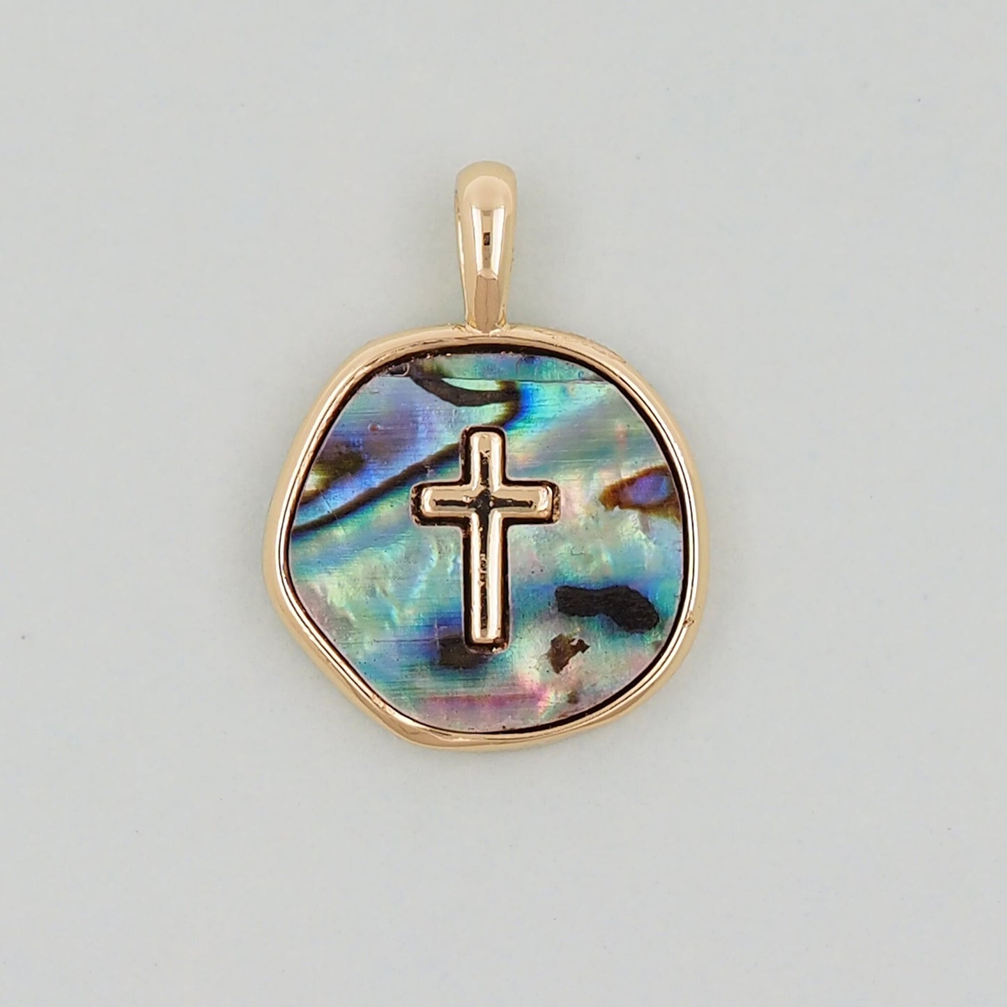 Gold Cross Charms,18K Gold Filled Shell Cross Pendant,Religious Charm Bracelet Necklace for DIY Jewelry Making Supply