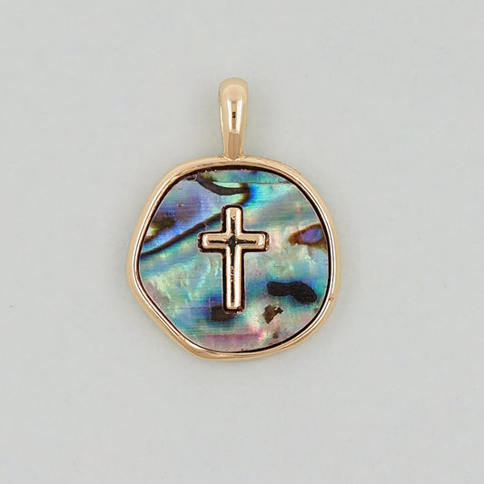 Gold Cross Charms,18K Gold Filled Shell Cross Pendant,Religious Charm Bracelet Necklace for DIY Jewelry Making Supply