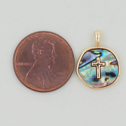 Gold Cross Charms,18K Gold Filled Shell Cross Pendant,Religious Charm Bracelet Necklace for DIY Jewelry Making Supply