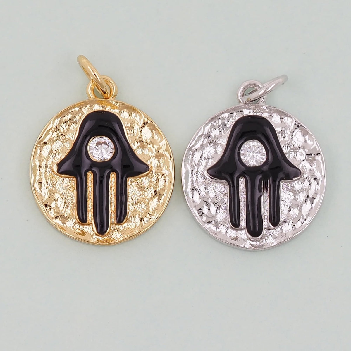 18K Gold Filled Cubic Zirconia Hamsa Connector for Jewelry Making