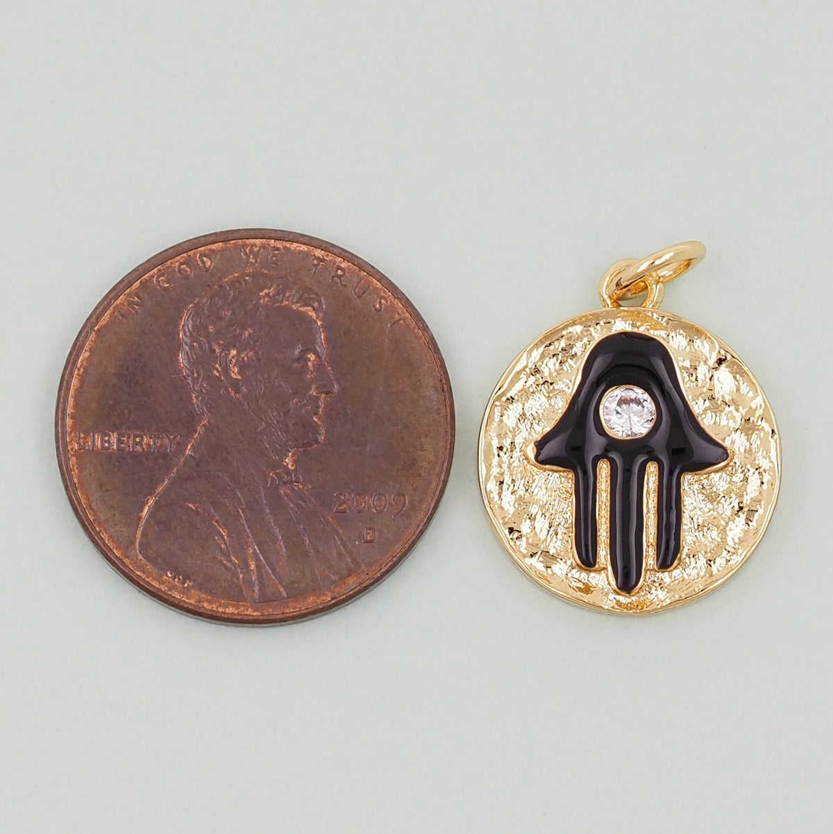 18K Gold Filled Cubic Zirconia Hamsa Connector for Jewelry Making