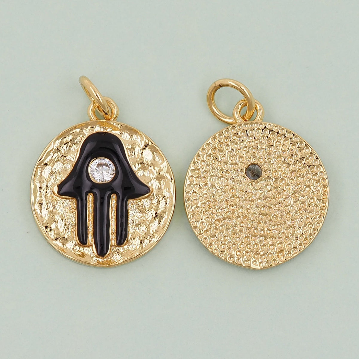 18K Gold Filled Cubic Zirconia Hamsa Connector for Jewelry Making
