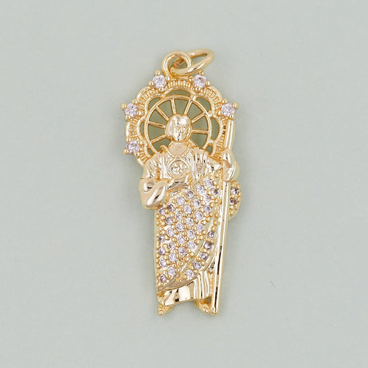 Gold Saint Jude Charms,18K Gold Filled Saint Jude Pendant,Saint Jude Charm Bracelet Necklace for DIY Jewelry Making Supply