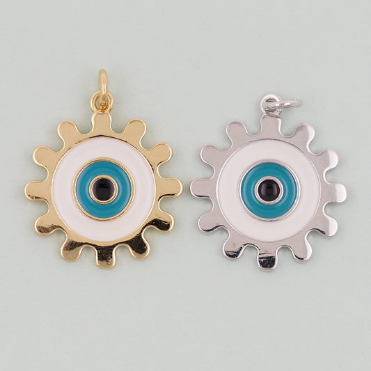 Gold Round Evil Eye Charms,18K Gold Filled Evil Eye Pendant,Sun Evil Eye Charm Bracelet Necklace for DIY Jewelry Making Supply