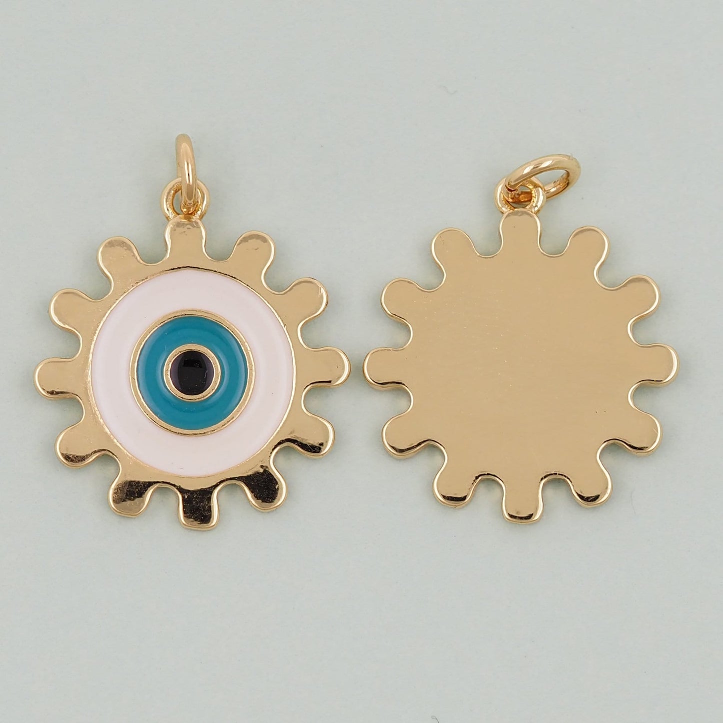 Gold Round Evil Eye Charms,18K Gold Filled Evil Eye Pendant,Sun Evil Eye Charm Bracelet Necklace for DIY Jewelry Making Supply