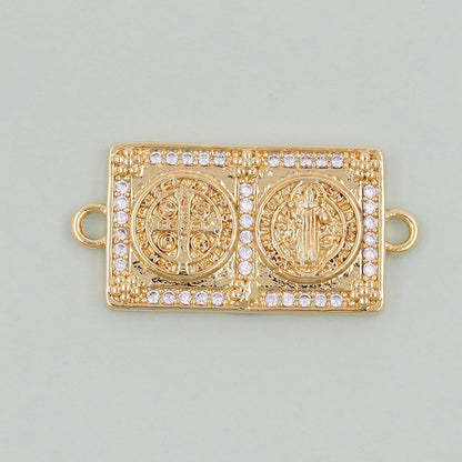 Gold Benedict Charms,18K Gold FilledBenedict Pendant,Rectangle Benedict Charm Bracelet Necklace for DIY Jewelry Making Supply