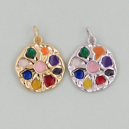 Gold Round colorful Charms,18K Gold Filled Round Pendant,Round Charm Bracelet Necklace for DIY Jewelry Making Supply