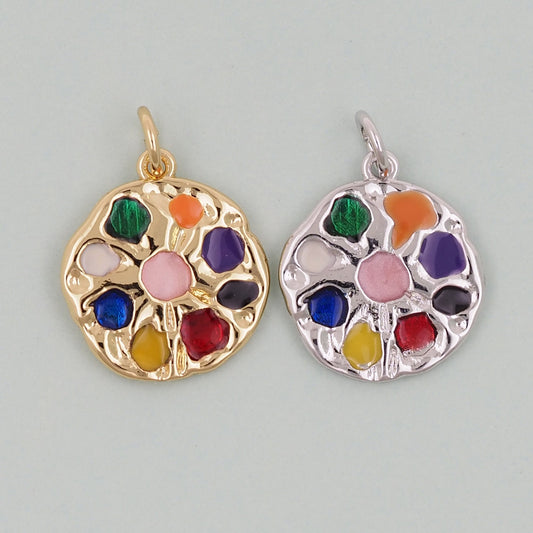 Gold Round colorful Charms,18K Gold Filled Round Pendant,Round Charm Bracelet Necklace for DIY Jewelry Making Supply