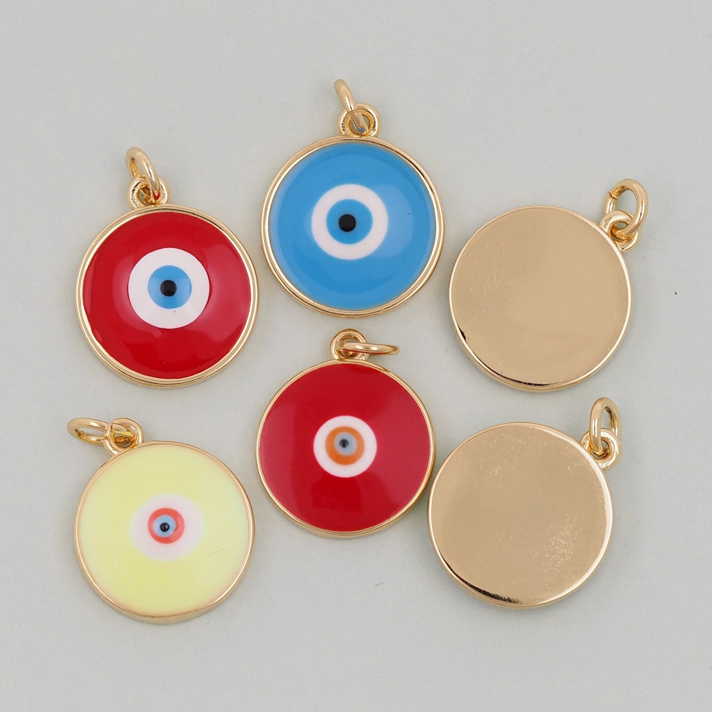 Gold Round Evil Eye Charms,18K Gold Filled Evil Eye Pendant,Enamel Evil Eye Charm Bracelet Necklace for DIY Jewelry Making Supply