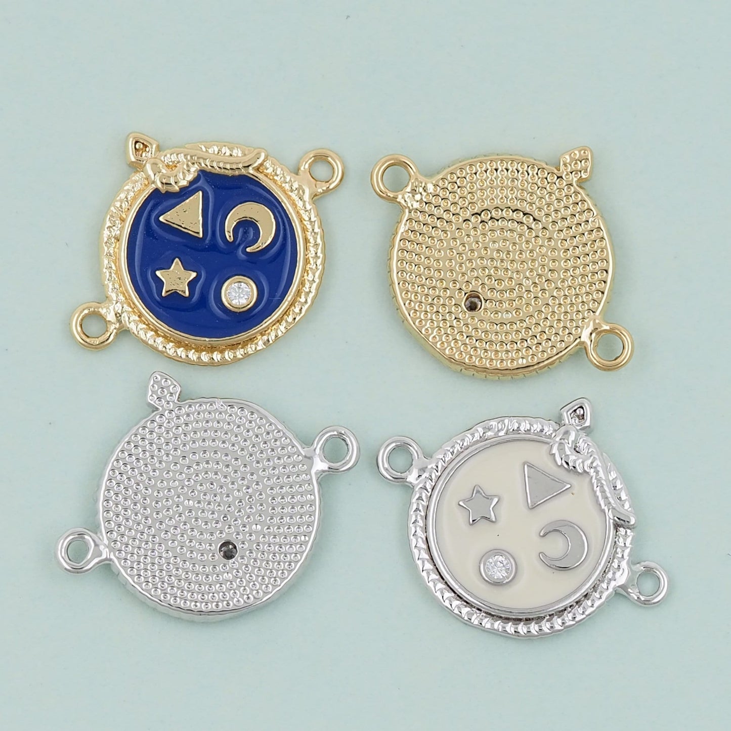 Gold Round Connector Charms,18K Gold Filled Moon Pendant,Star Charm Bracelet Necklace for DIY Jewelry Making Supply