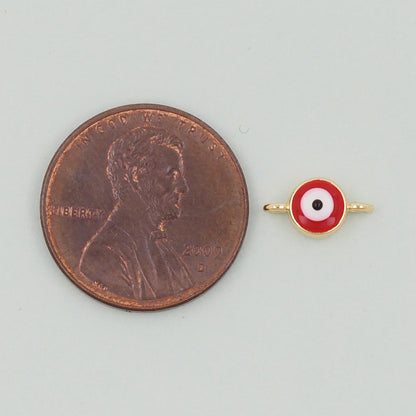 Gold Round Red Evil Eye Charms,18K Gold Filled Evil Eye Pendant,Evil Eye Charm Bracelet Necklace for DIY Jewelry Making Supply