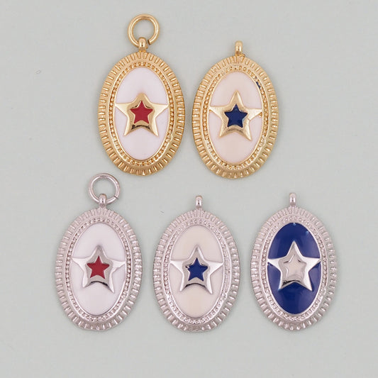 18K Gold Filled Oval Star Pendant,CZ Micro Pave Star Charm Bracelet Necklace for DIY Jewelry Making Supply