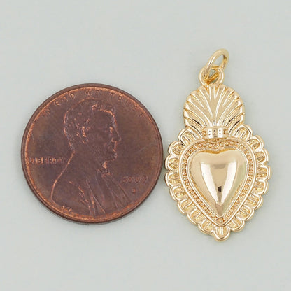Gold sacred Heart Charms,18K Gold Filled Milagro Heart Pendant,Religious Charm Bracelet Necklace for DIY Jewelry Making Suppl