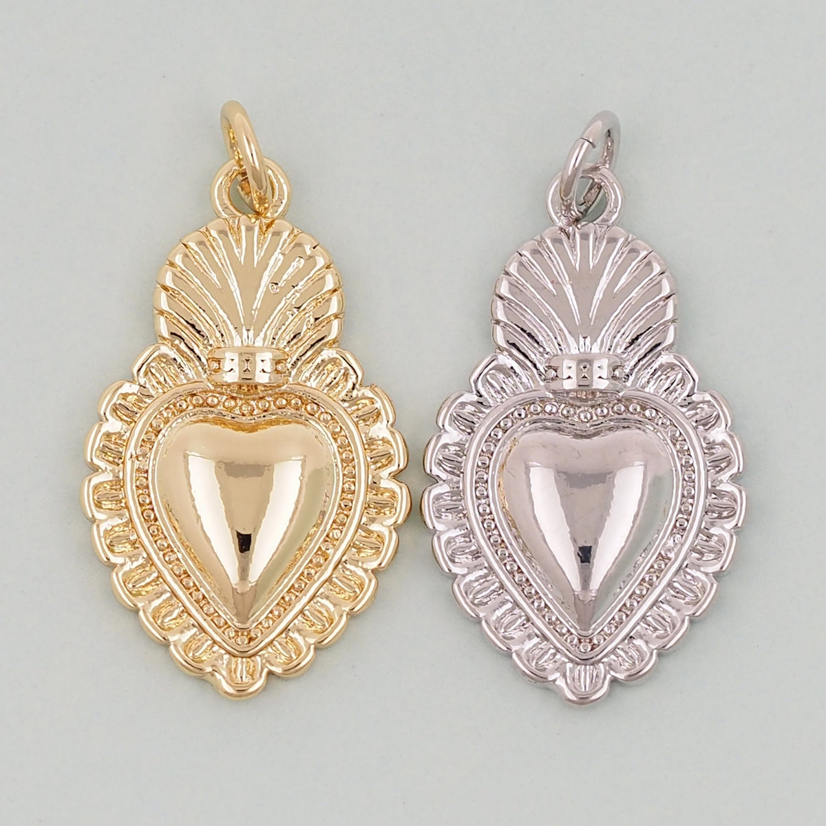 Gold sacred Heart Charms,18K Gold Filled Milagro Heart Pendant,Religious Charm Bracelet Necklace for DIY Jewelry Making Suppl