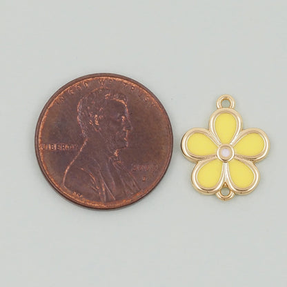 Gold Enamel Flower Charms,18K Gold Filled flower daisy Pendant,flower Charm Bracelet Necklace for DIY Jewelry Making Supply