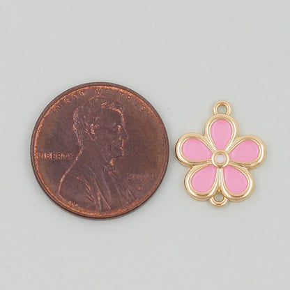 Gold Enamel Flower Charms,18K Gold Filled flower daisy Pendant,flower Charm Bracelet Necklace for DIY Jewelry Making Supply