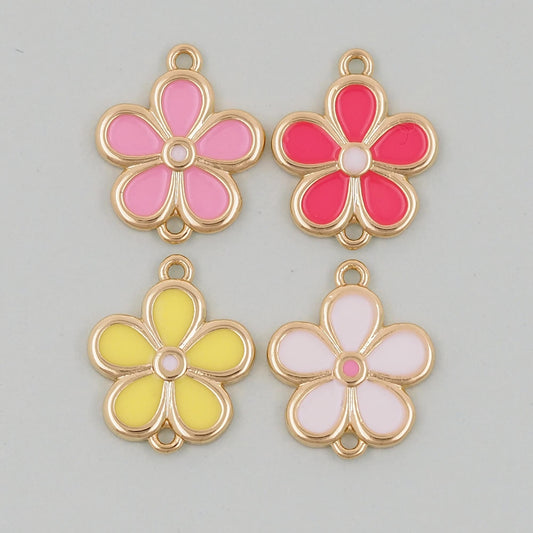 Gold Enamel Flower Charms,18K Gold Filled flower daisy Pendant,flower Charm Bracelet Necklace for DIY Jewelry Making Supply