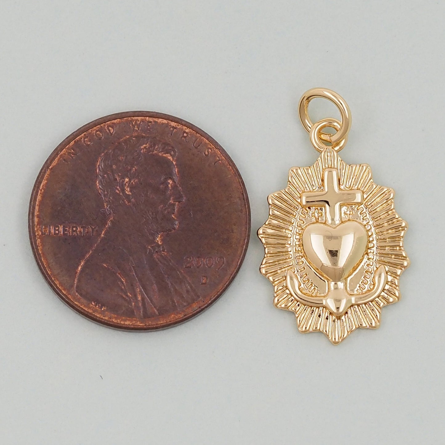Gold Dainty Sacred Heart of Jesus Charm,Sunburst Textured Design Pendant,Religious Charm Bracelet Necklace for DIY Jewelry Making Supply