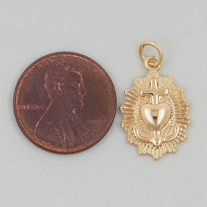 Gold Dainty Sacred Heart of Jesus Charm,Sunburst Textured Design Pendant,Religious Charm Bracelet Necklace for DIY Jewelry Making Supply