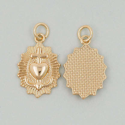 Gold Dainty Sacred Heart of Jesus Charm,Sunburst Textured Design Pendant,Religious Charm Bracelet Necklace for DIY Jewelry Making Supply
