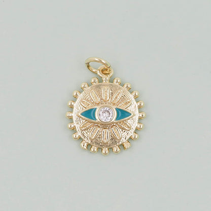Gold Round Evil Eye Charms,18K Gold Filled Evil Eye Pendant,Sun Evil Eye Charm Bracelet Necklace for DIY Jewelry Making Suppl