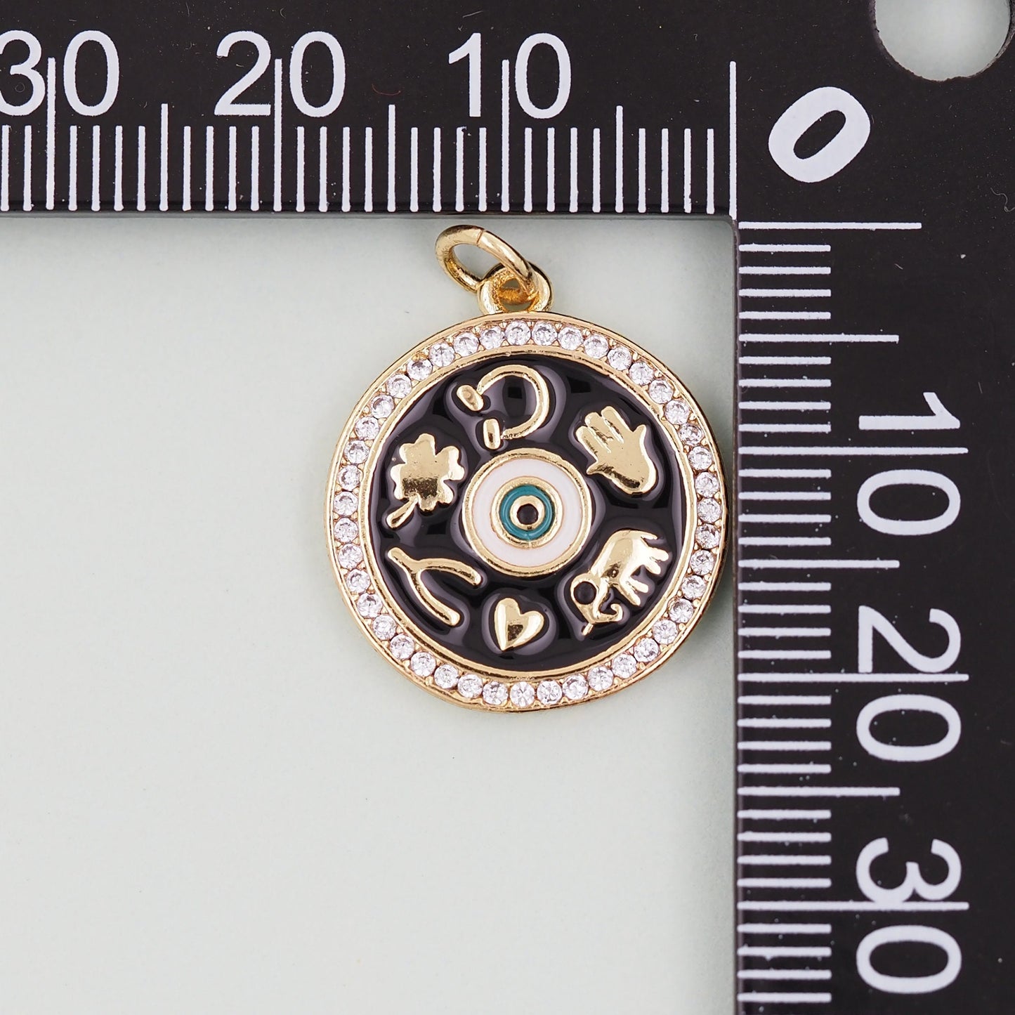 Gold Luck Charms,18K Gold Filled Round Pendant Charm Bracelet Necklace for DIY Jewelry Making Supply