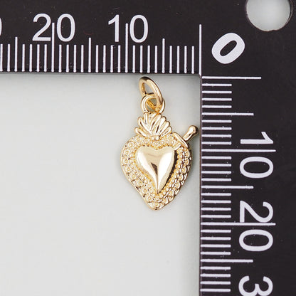 Gold sacred Heart Charms,18K Gold Filled Milagro Heart Pendant,Religious Charm Bracelet Necklace for DIY Jewelry Making Suppl